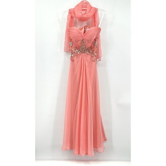 Jovani Dresses & Skirts - JVN BY JOVANI maxi dress strapless beaded sequins formal chiffon pink scarf 10
